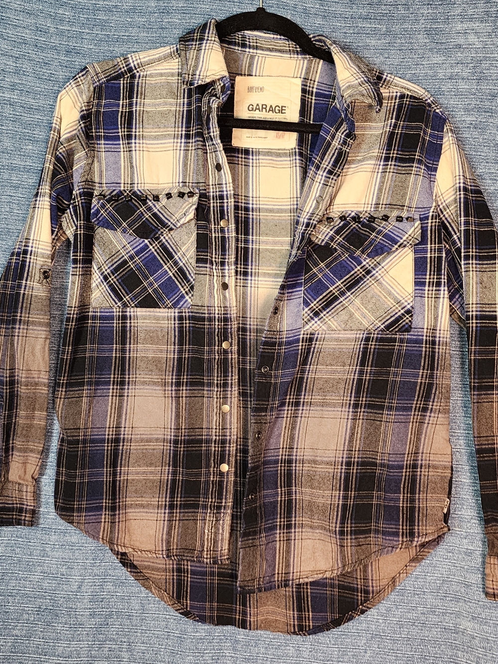 Garage Blue and Black Ombre Plaid Button-Down Shirt